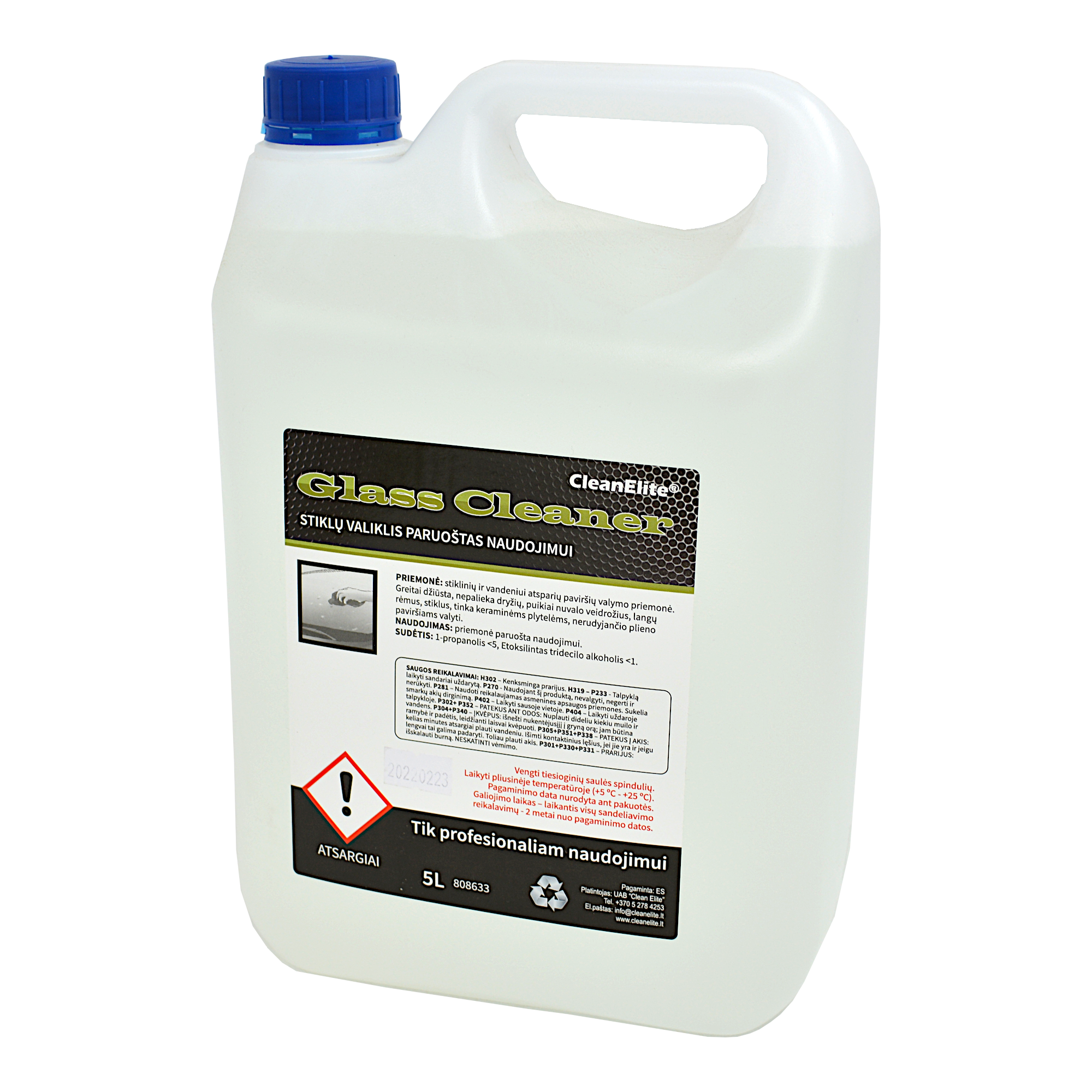 Stiklų valiklis paruoštas naudojimui GLASS CLEANER, 5L